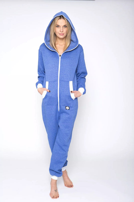 Sofa Killer džinso spalvos kombinezonas su baltais rankogaliais