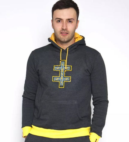 Sofa Killer grafito spalvos džemperis su tautinėm juostom