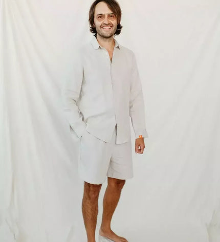 Sofa Killer smėlio spalvos vyriški linininiai marškiniai RAMLAT