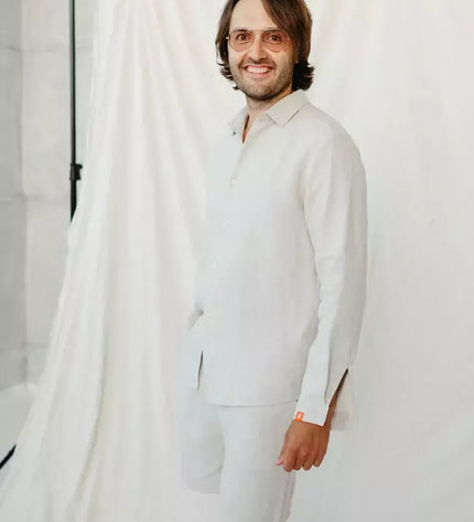 Sofa Killer smėlio spalvos vyriški linininiai marškiniai RAMLAT