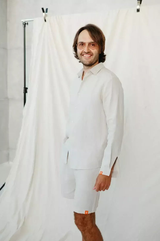 Sofa Killer smėlio spalvos vyriški linininiai marškiniai RAMLAT