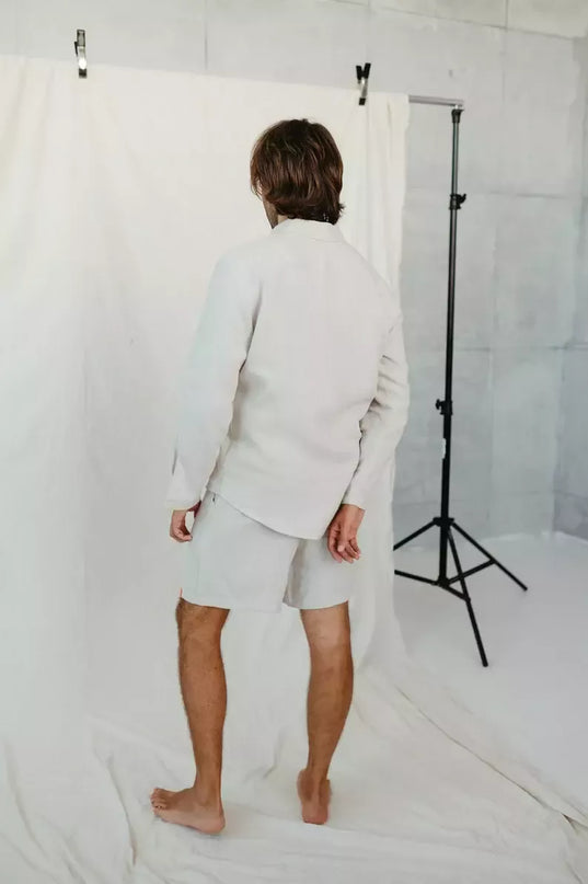 Sofa Killer smėlio spalvos vyriški linininiai marškiniai RAMLAT