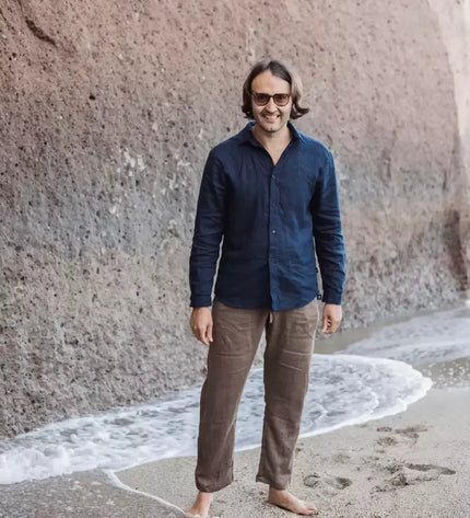 Sofa Killer tamsiai mėlynos spalvos vyriški linininiai marškiniai RAMLAT