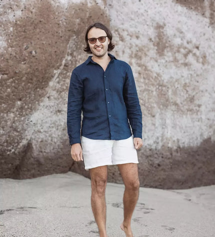 Sofa Killer tamsiai mėlynos spalvos vyriški linininiai marškiniai RAMLAT