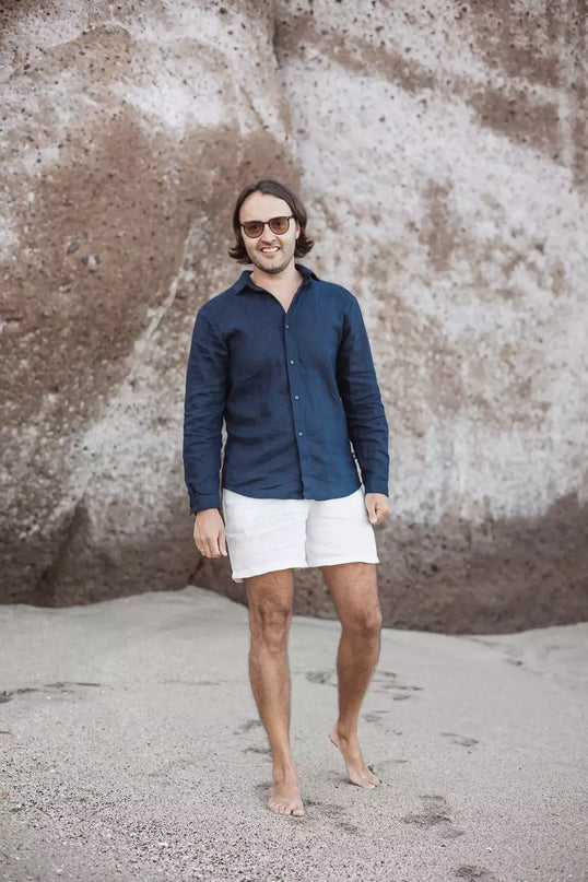 Sofa Killer tamsiai mėlynos spalvos vyriški linininiai marškiniai RAMLAT