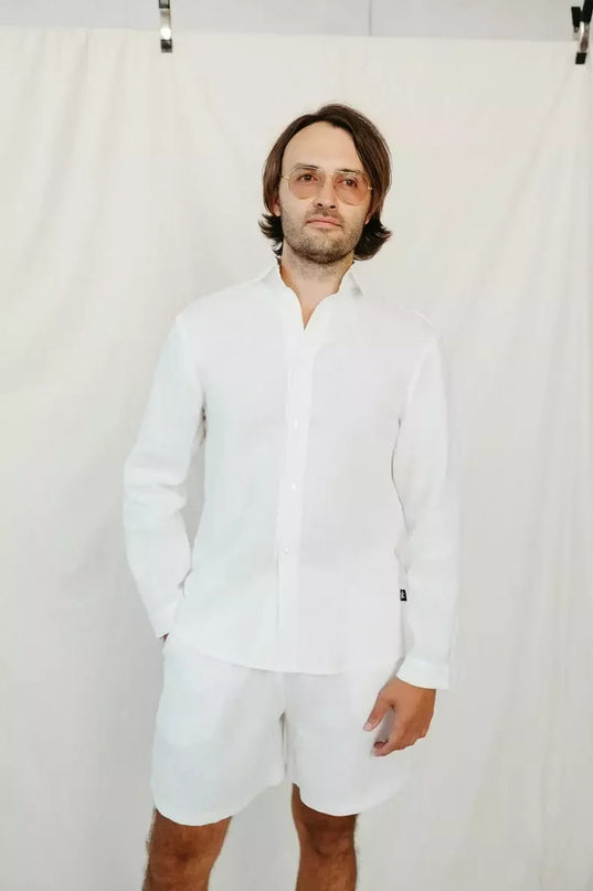 Sofa Killer baltos spalvos vyriški linininiai marškiniai RAMLAT
