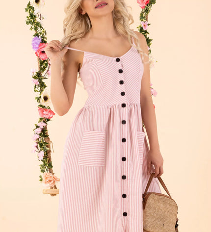 Marribel rausva dryžuota vasariška suknelė Eviniam