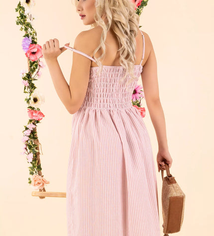 Marribel rausva dryžuota vasariška suknelė Eviniam