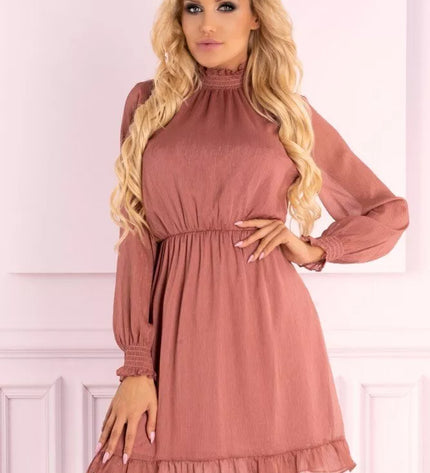 Marribel šviesiai rožinė suknelė perregimom rankovėm Collya