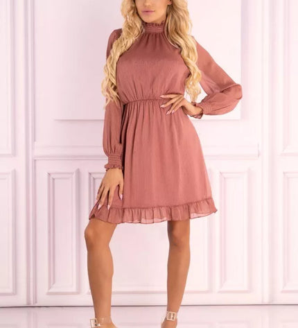 Marribel šviesiai rožinė suknelė perregimom rankovėm Collya