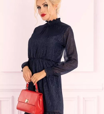 Marribel tamsiai mėlyna suknelė perregimom rankovėm Collya