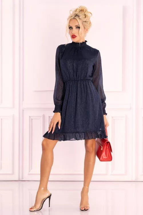 Marribel tamsiai mėlyna suknelė perregimom rankovėm Collya