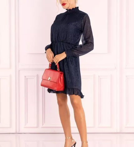 Marribel tamsiai mėlyna suknelė perregimom rankovėm Collya