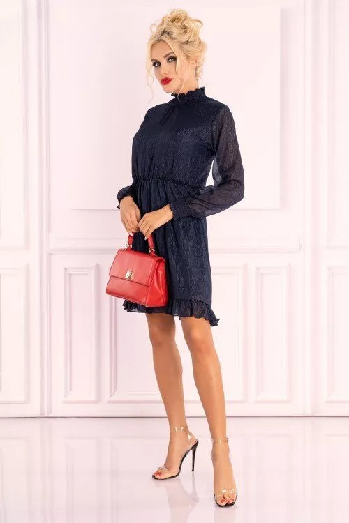 Marribel tamsiai mėlyna suknelė perregimom rankovėm Collya