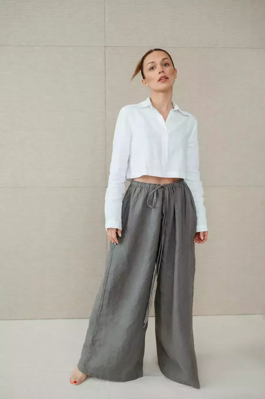 Sofa Killer pilkos spalvos linininės kelnės Doha