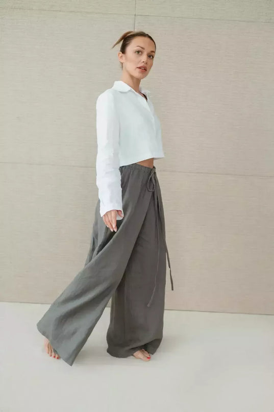 Sofa Killer pilkos spalvos linininės kelnės Doha