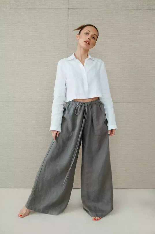 Sofa Killer pilkos spalvos linininės kelnės Doha