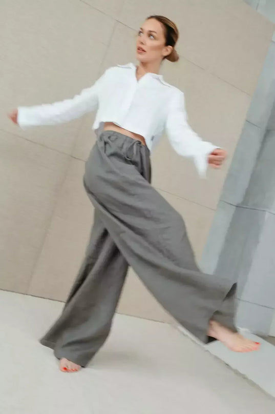 Sofa Killer pilkos spalvos linininės kelnės Doha