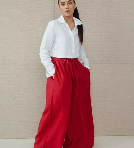 Sofa Killer raudonos spalvos linininės kelnės Doha