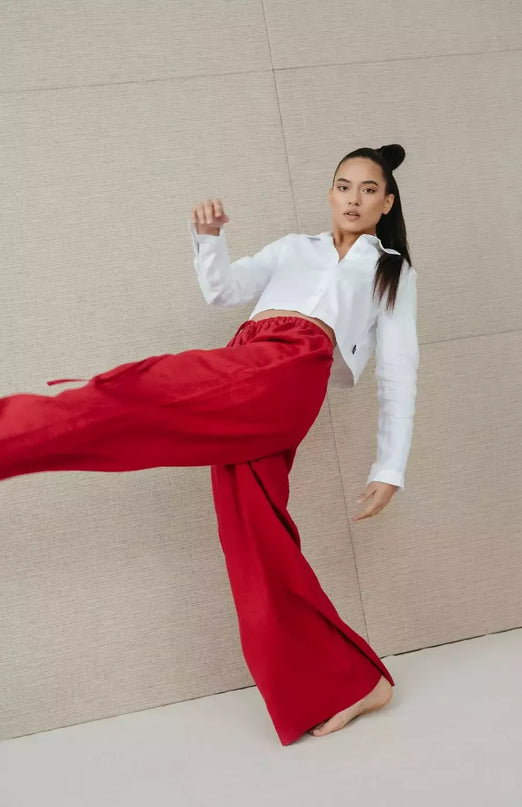 Sofa Killer raudonos spalvos linininės kelnės Doha