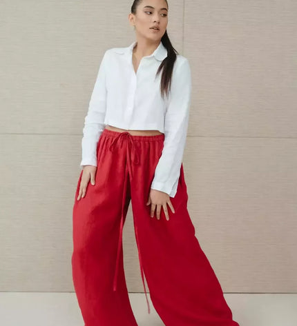 Sofa Killer raudonos spalvos linininės kelnės Doha