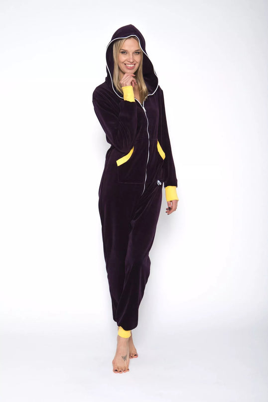 Sofa Killer baklažano spalvos veliūrinis kombinezonas