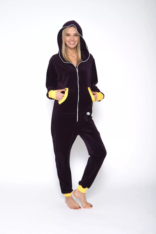 Sofa Killer baklažano spalvos veliūrinis kombinezonas