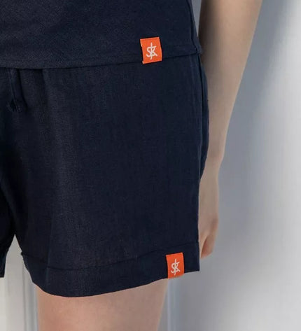 Sofa Killer tamsiai mėlynas lininis kostiumas su šortais