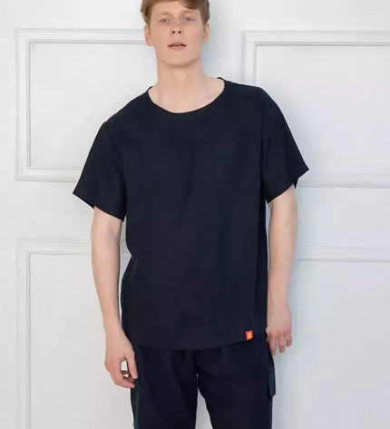 Sofa Killer tamsiai mėlynos spalvos vyriškas lininis kostiumas su šortais