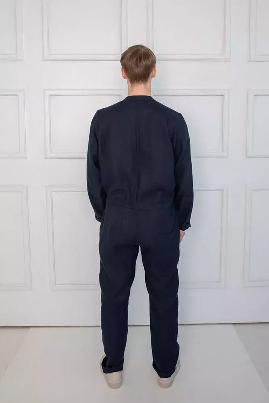 Sofa Killer tamsiai mėlynos spalvos vyriškas lininis kombinezonas