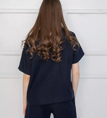 Sofa Killer tamsiai mėlynas lininis kostiumas su šortais