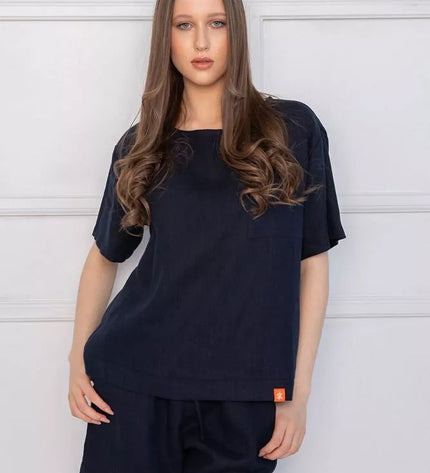 Sofa Killer tamsiai mėlynas lininis kostiumas su šortais