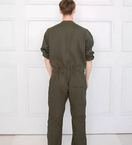 Sofa Killer tamsiai žalios spalvos vyriškas lininis kombinezonas