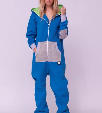 Sofa Killer mėlynas kombinezonas su dygsniuotos medžiagos aplikacija