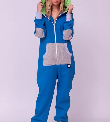 Sofa Killer mėlynas kombinezonas su dygsniuotos medžiagos aplikacija