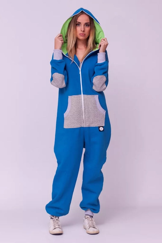 Sofa Killer mėlynas kombinezonas su dygsniuotos medžiagos aplikacija