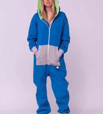 Sofa Killer mėlynas kombinezonas su dygsniuotos medžiagos aplikacija