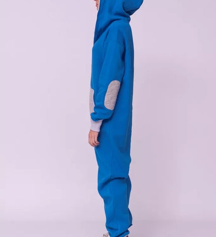 Sofa Killer mėlynas kombinezonas su dygsniuotos medžiagos aplikacija