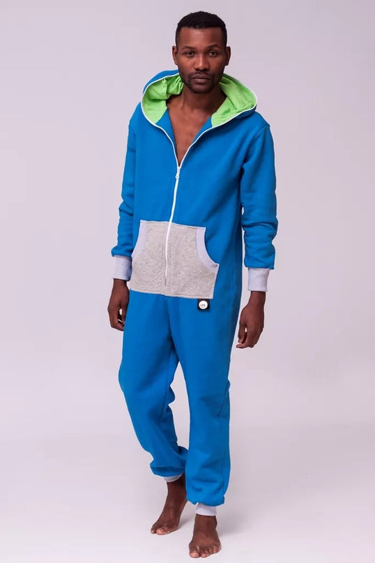 Sofa Killer mėlynas kombinezonas su dygsniuotos medžiagos aplikacija