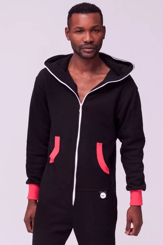 Sofa Killer juodas kombinezonas su koralo rankogaliais