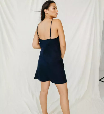 Sofa Killer tamsiai mėlyna lininė suknelė YALAN