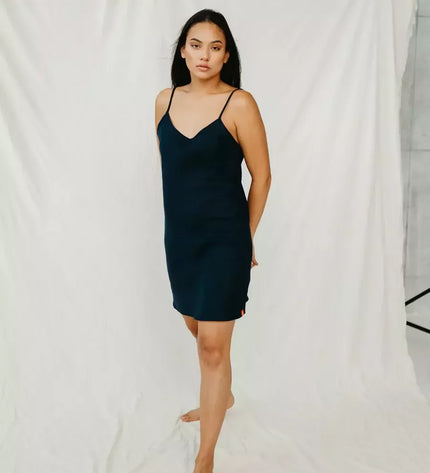 Sofa Killer tamsiai mėlyna lininė suknelė YALAN