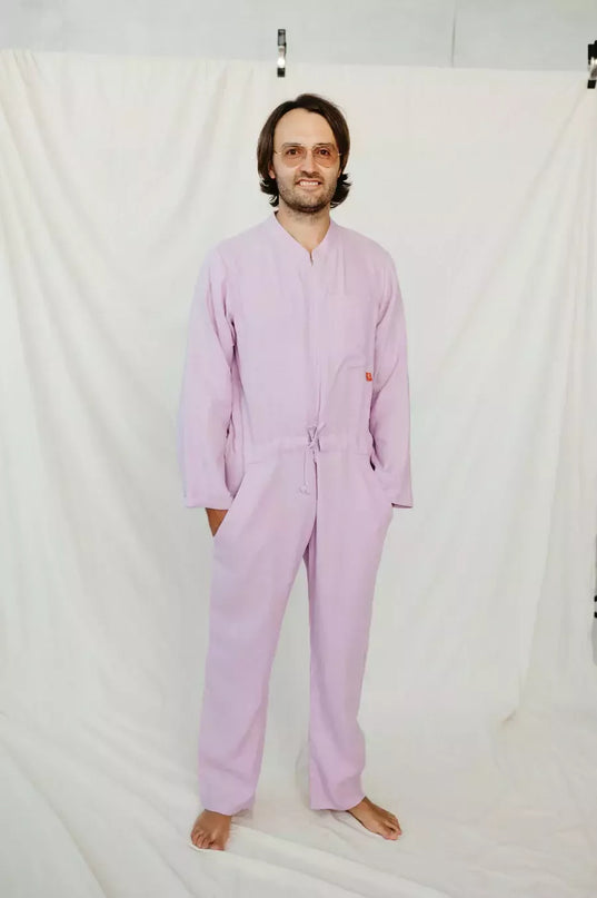 Sofa Killer violetinės spalvos vyriškas lininis kombinezonas