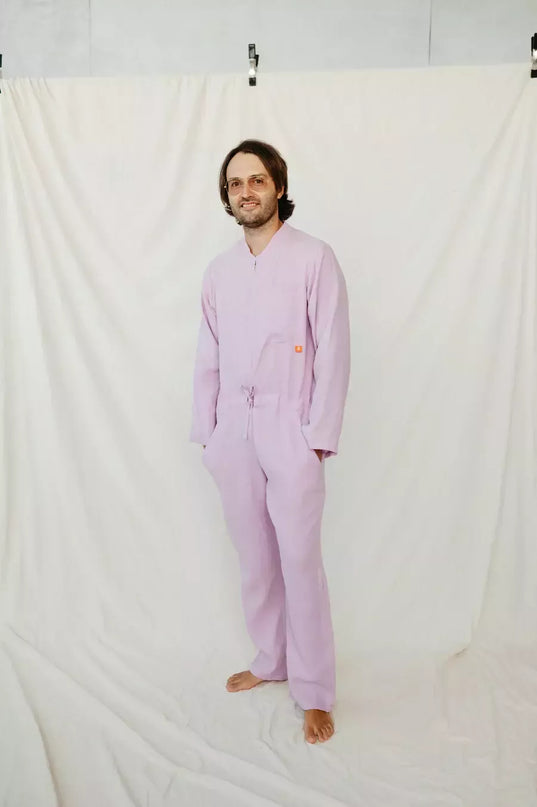 Sofa Killer violetinės spalvos vyriškas lininis kombinezonas