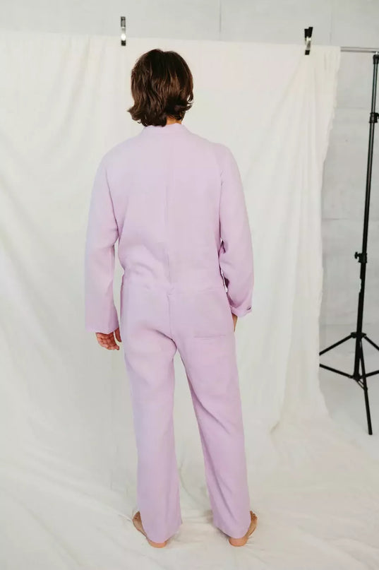 Sofa Killer violetinės spalvos vyriškas lininis kombinezonas