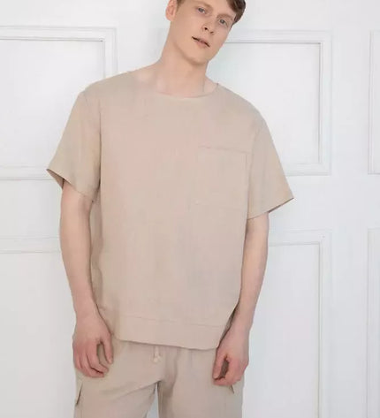 Sofa Killer smėlio spalvos vyriškas lininis kostiumas su šortais