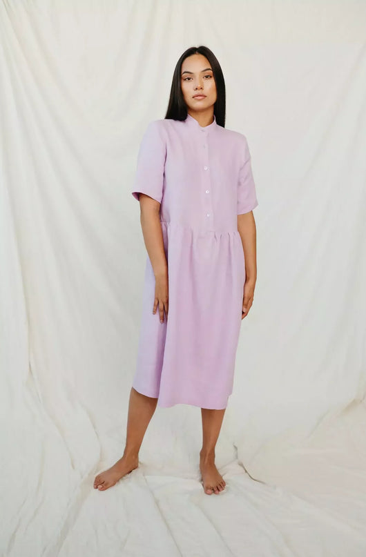Sofa Killer violetinės spalvos lininė suknelė PYLA