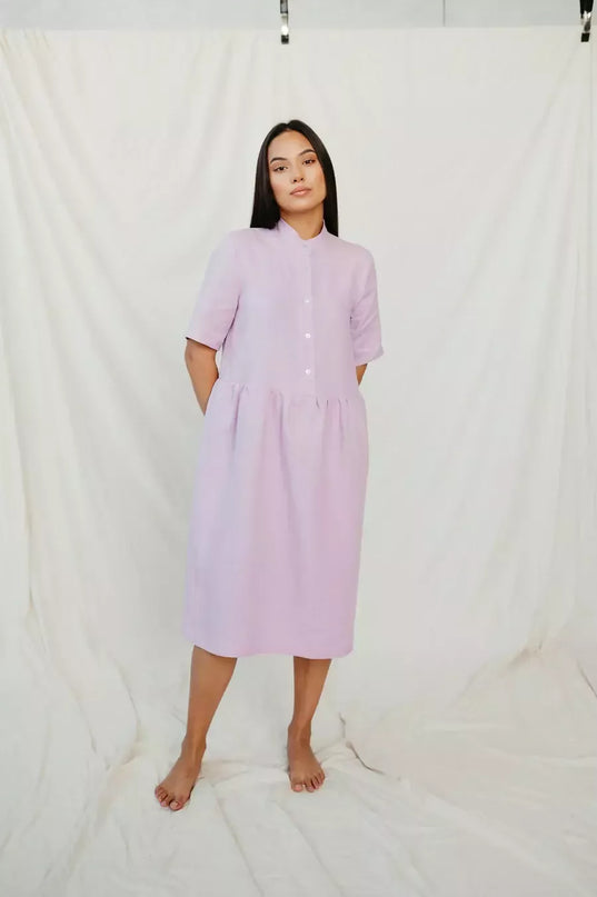 Sofa Killer violetinės spalvos lininė suknelė PYLA