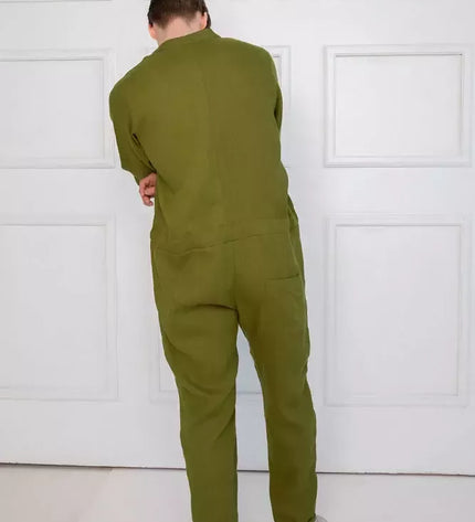 Sofa Killer samanų spalvos vyriškas lininis kombinezonas