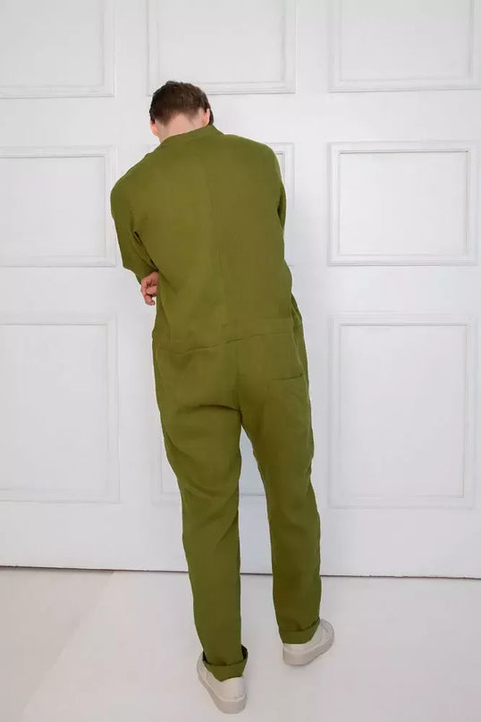 Sofa Killer samanų spalvos vyriškas lininis kombinezonas